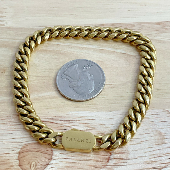 Balanzi Gold Tone 8mm Cuban Chain 8.5” Bracelet Size 8 - Picture 5 of 7